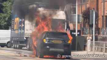 Dramatic car fire shuts busy Cardiff city centre road - live updates