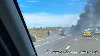 Smoke fills air as vehicle fire causes ‘long delays’ along A14
