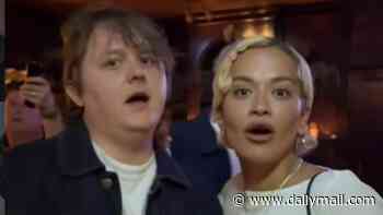 Rita Ora and Lewis Capaldi enjoy a drunken all-nighter in a London pub as they sing 'it's coming home' with rowdy England fans after World Cup win against Mexico