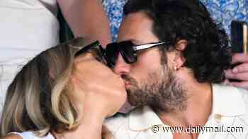 Aaron Taylor-Johnson, 36, and wife Sam, 59, share a passionate kiss as they make a rare appearance with their giggling daughters on day nine of Wimbledon
