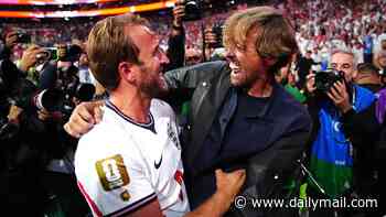 Embarrassed Peter Crouch cringes at his 'Salt Bae moment' after embracing Harry Kane during England's Azteca celebrations