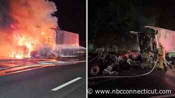 Tractor-trailer catches fire on I-84 East in Southington