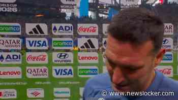 Argentijnse bondscoach Lionel Scaloni kan emoties niet in bedwang houden en kapt interview razendsnel af