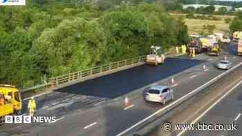 Three lanes closed on M25 after vehicle fire