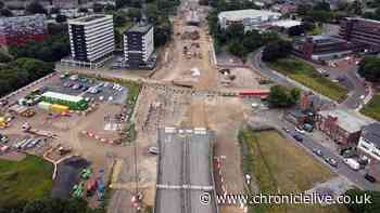 Panoramic drone footage shows Gateshead flyover as major demolition in full swing