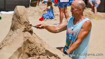 Artists create giant sea animals from sand