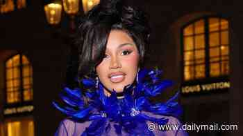 Cardi B turns heads in a plunging sequin leotard and dramatic cape as she attends Chopard party in Paris