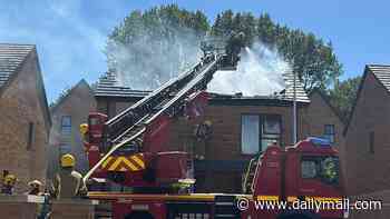 Moment family's roof collapses as newbuild home is destroyed by 'solar panel fire' - just weeks after similar inferno
