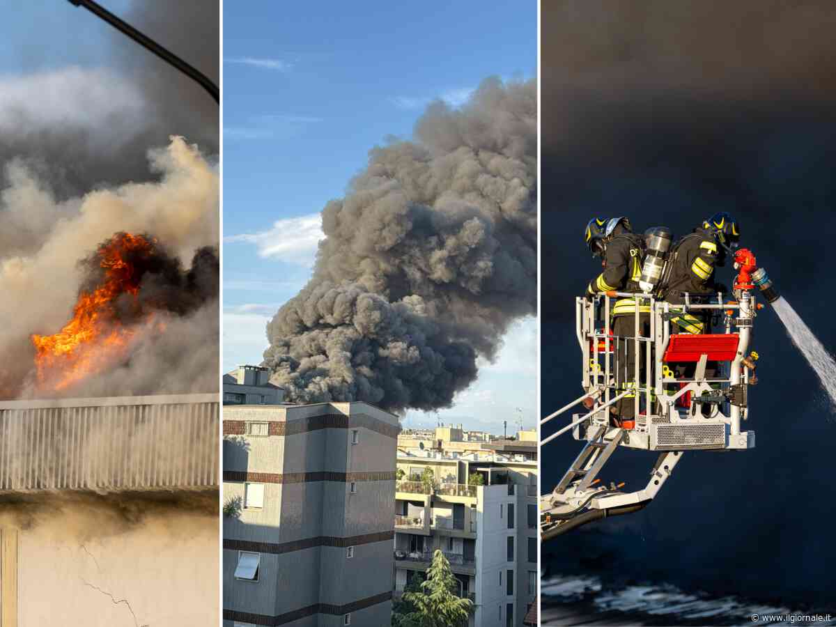 Vasto incendio in un deposito Bartolini di Milano, esplosioni e fumo