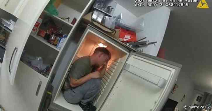 Moment abuser who made woman bark like a dog to leave the house found cowering from police in his own fridge