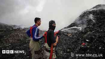 A mountain of rubbish in Indonesia has been on fire for more than a week