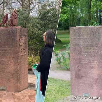 Monument Van Heekpark Enschede opnieuw vernield: ook replicabeeldje verdwenen