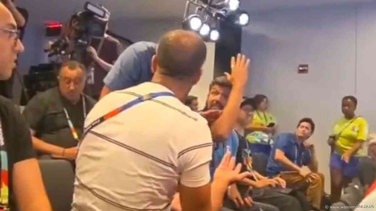 World Cup press conference descends into chaos as fight breaks out and leaves player stunned