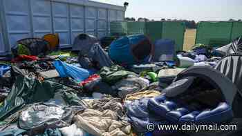 The Wimbledon queue tent mountain: Discarded sleeping bags and camping gear left by fans piles up in park next to All England Club