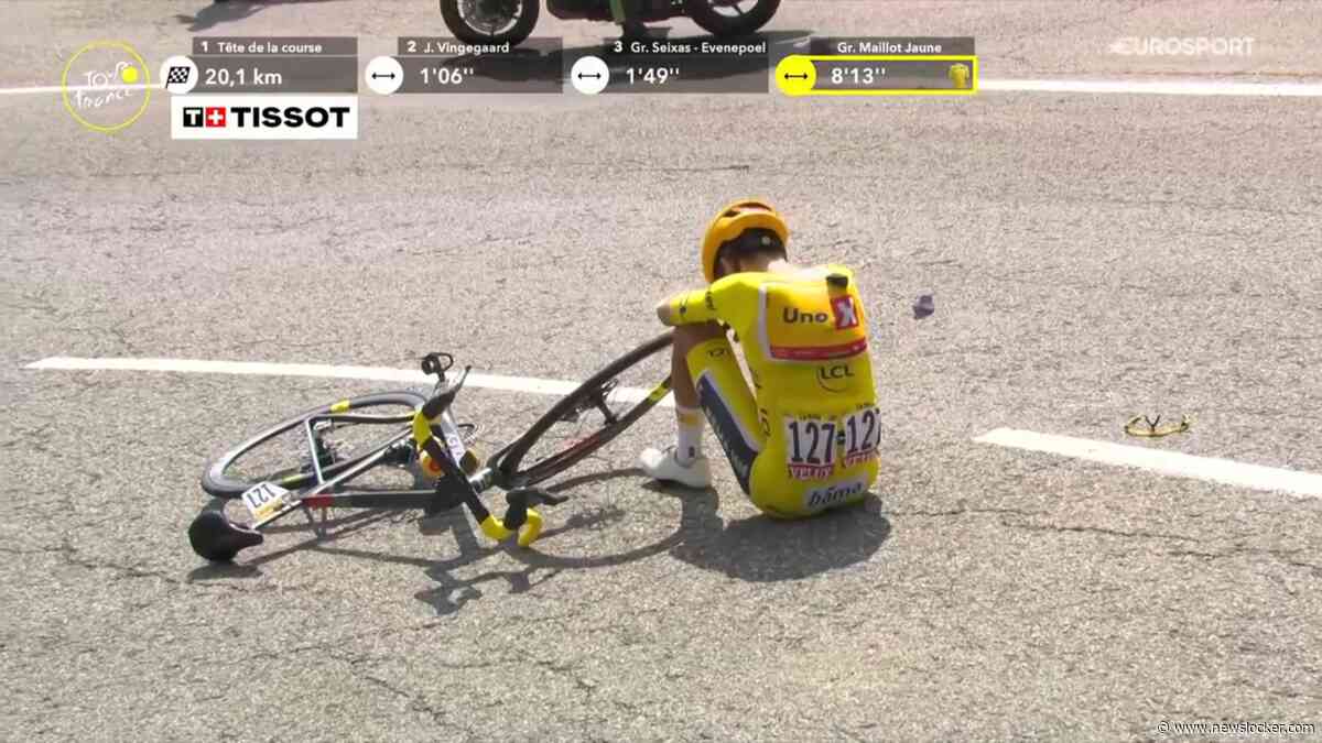 Pijnlijk afscheid van gele trui: Torstein Træen breekt rib bij val in afdaling Tourmalet en moet Tour de France verlaten