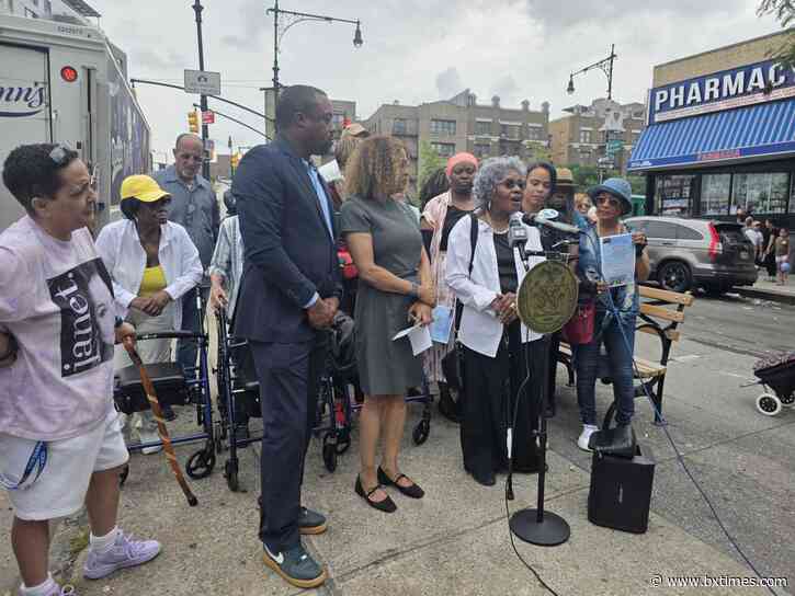 Residents and elected officials rally to reinstate bus stops at East Burnside and Grand Concourse