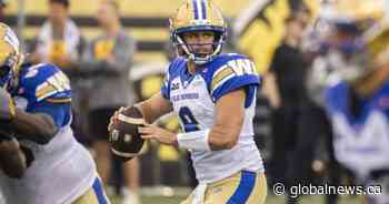 Star Winnipeg Blue Bombers quarterback Collaros to miss game against visiting Argos