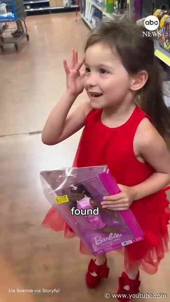 Excited girl finds Barbie doll that has hearing aid like her