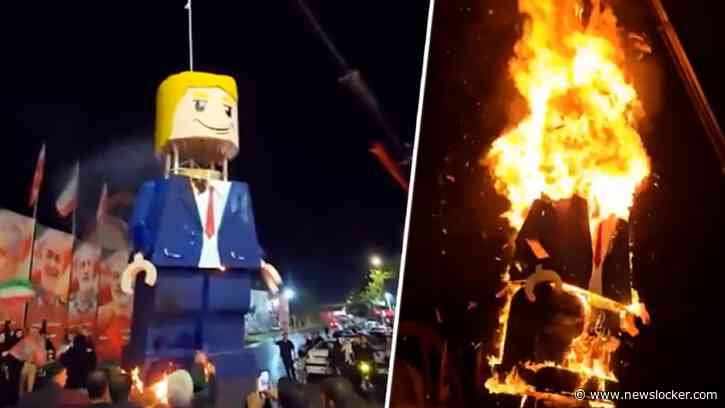 Reusachtig LEGO-figuur van Trump in de fik gestoken in Iran