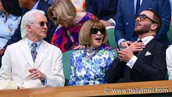 Anna Wintour's latest fashion victim! Designer Tom Ford is floored by Vogue icon as he clutches his chest in shock during rare moment of hilarity in Wimbledon's Royal Box