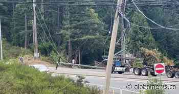 Truck brings down power lines, starts small brush fire on Malahat