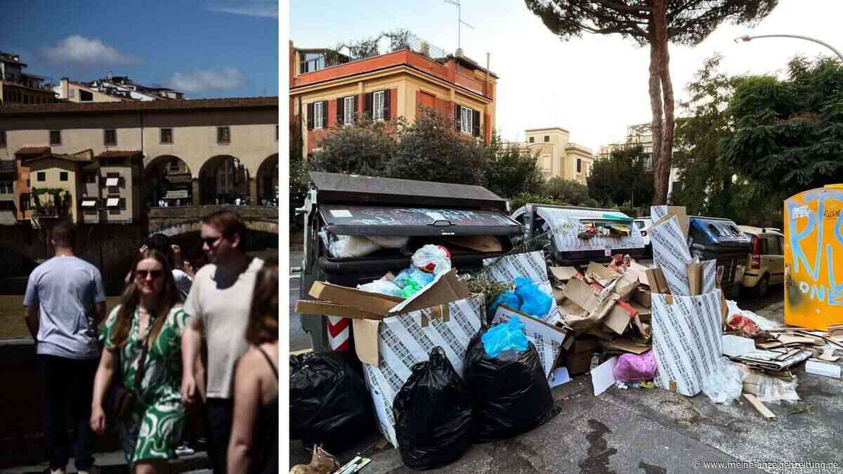 Wenige Meter vom Ponte Vecchio entfernt stapeln sich die Müllsäcke: Florenz versinkt im Müll
