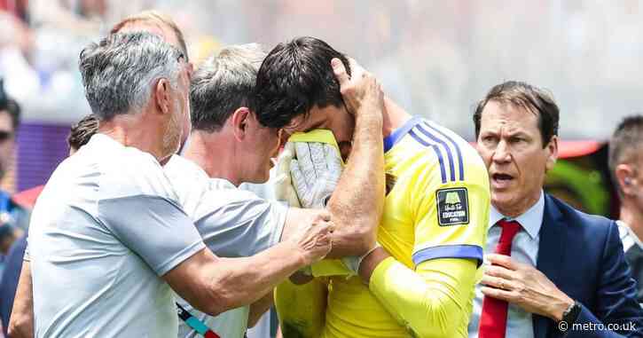 Thibaut Courtois leaves pitch in tears with injury as Spain knock Belgium out of World Cup