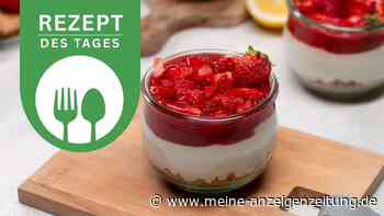 Schickes Sommerdessert für unterwegs: Erdbeer-Cheesecake im Glas