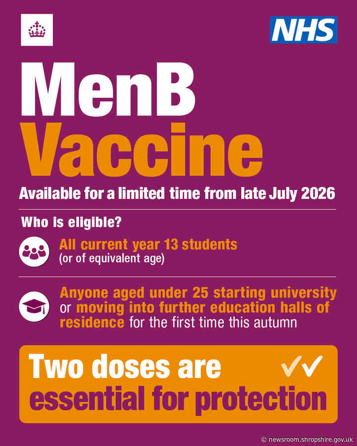 Thousands of young people offered free MenB vaccine in Shropshire, Telford and Wrekin