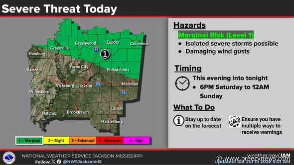 Level-1 Storm Risk Posted for This Area Tonight and Sunday