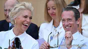 Hannah Waddingham can't stop smiling as she giggles with her new man Nick Beresford-Cleary as they enjoy a day in the Royal Box at Wimbledon