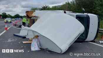 Headlines: 'Fines after hard shoulder crash' and 'river wife'