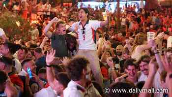 England fans fling pints into the air in packed out pubs across the country as Jude Bellingham makes it 1-1 before half time in World Cup quarter-final against Norway