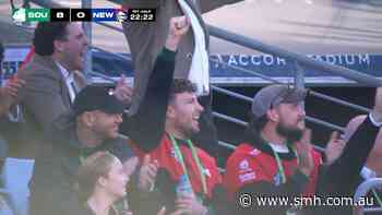 Jai Arrow celebrates Tatola's first try