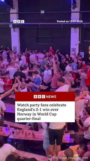 England fans celebrate 2-1 World Cup win over Norway. #BBCNews