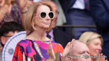 Julia Gillard shows off chic makeover in the royal box at Wimbledon as she stuns in $3100 silk dress and trendy designer sunnies