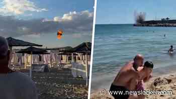 Strandgasten rennen voor hun leven na onderschepping Russische Shahed-drone