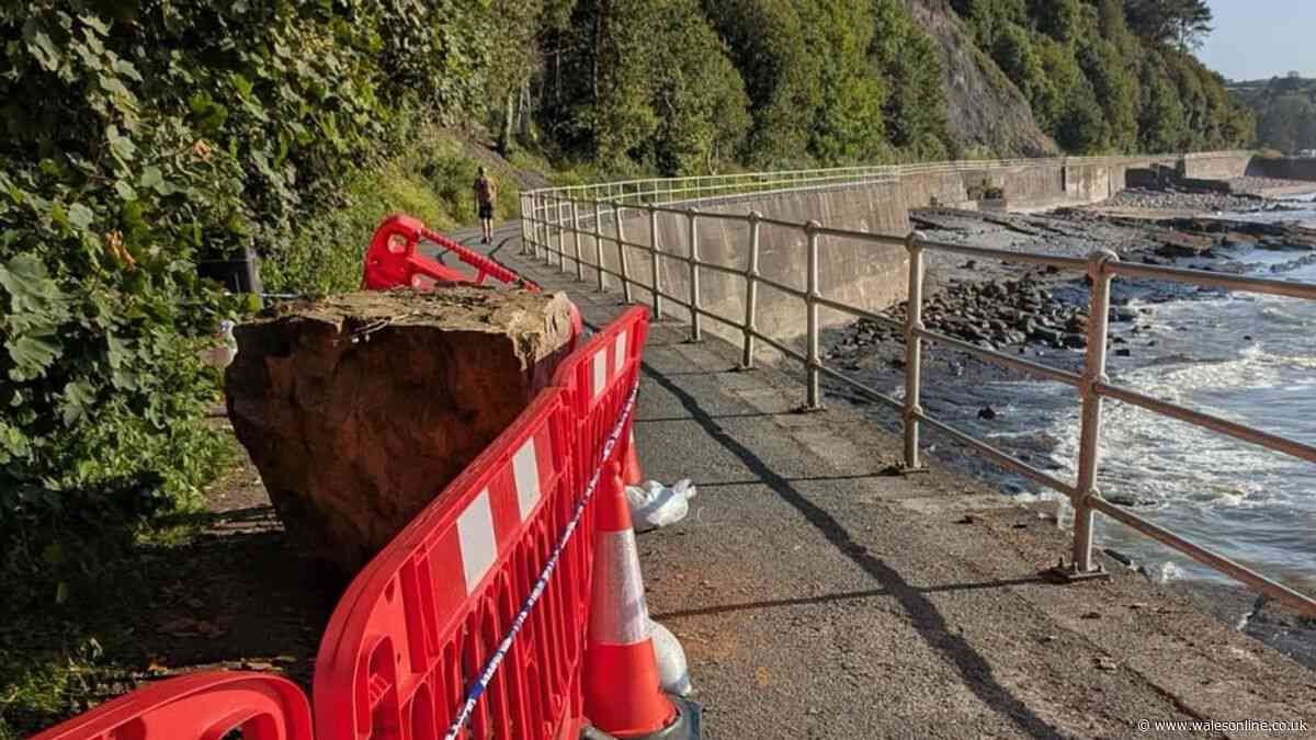 Footpath connecting two Welsh beaches reopens after huge rock falls from above