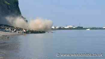 Cliff collapses at Penarth beach yards away from sunbathers