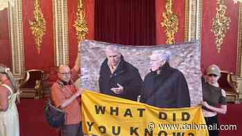 Anti-monarchy protesters unfurl Andrew and Epstein banner in Buckingham Palace throne room