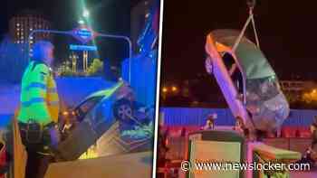 Ravage na ongeluk Madrid: auto rijdt trap van metro af