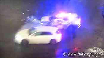Moment hairdresser mother, 35, drives her Mercedes through a red light and causes a police car to crash into her and burst into flames