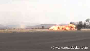 Raketinslagen bij Sanaa International Airport in Jemen gefilmd