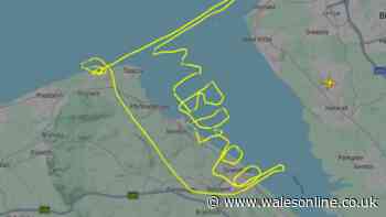 Pilot spells out mischievous message during test flight off Welsh coast