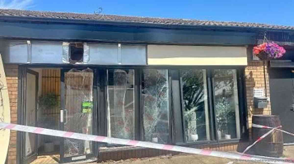 Restaurant front left shattered after car ploughs into building in Rochdale