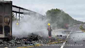 Large lorry fire closes both lanes of A1 in Cambridgeshire