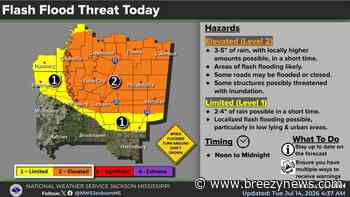 Increased Threat of Heavy Rain Today