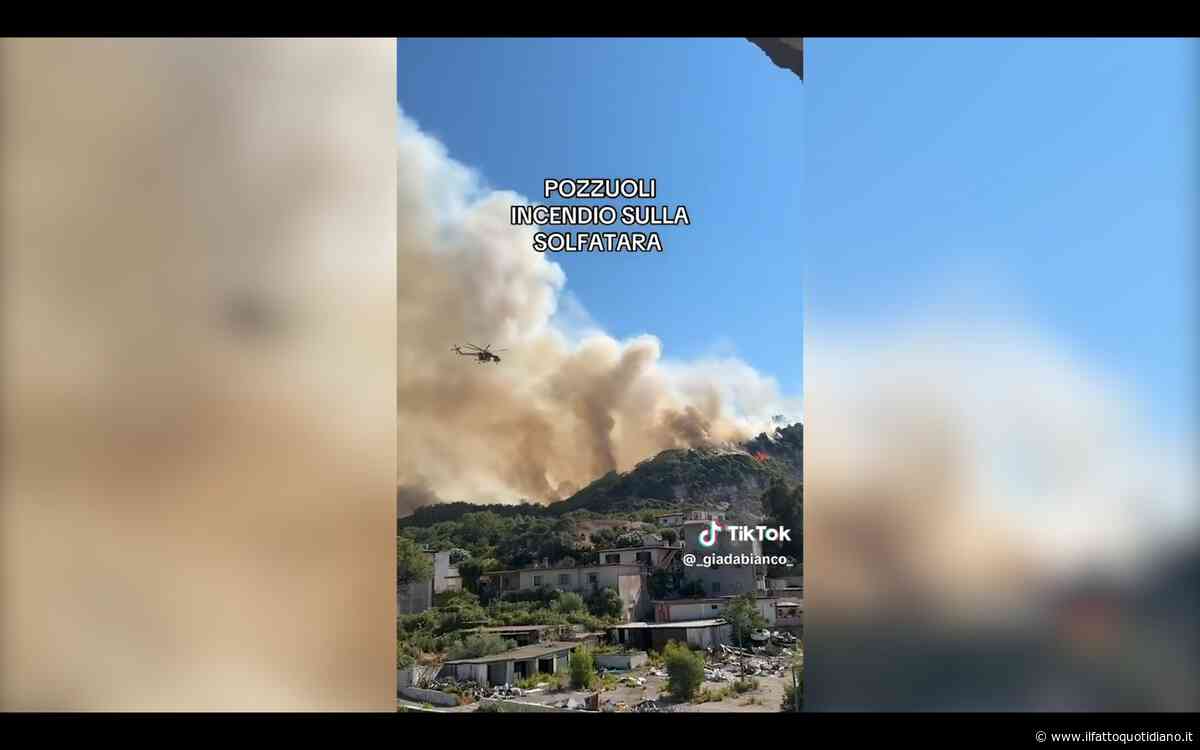 Vasto incendio alla Solfatara di Pozzuoli, famiglie evacuate e decine di auto distrutte. Il video