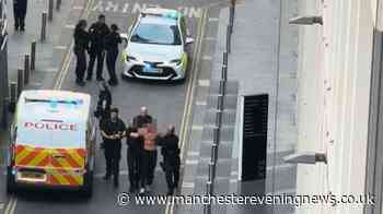 Shirtless man seen being bundled into back of police van after 'escaping custody' in court