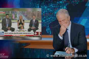 Jon Stewart can’t hold in the laughter after Fox can’t keep Trump on topic during phone interview